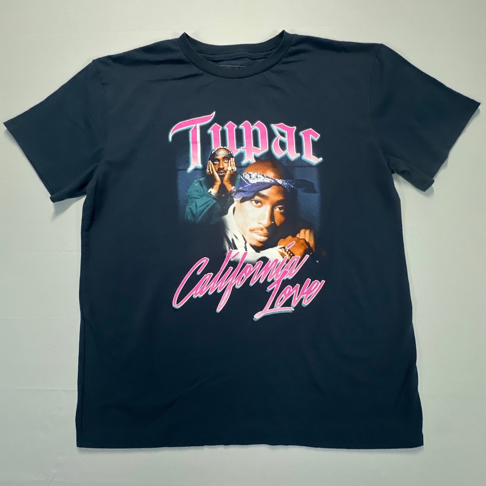 Tupac California Love Graphic T-Shirt Blue Pink XL 2Pac Hip Hop Streetwear Tee